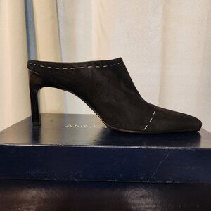 Anne Klein Black and Cream Mules Sleek Heels